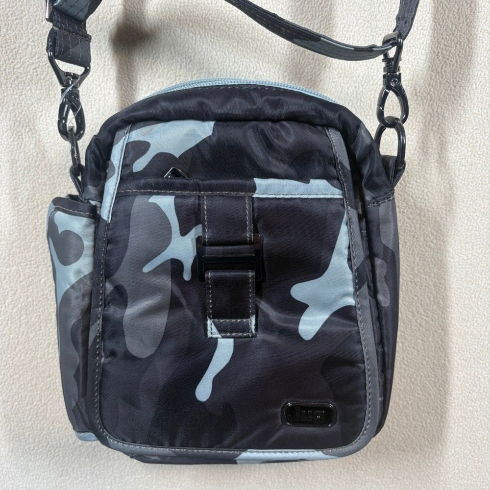 Lug Can Can XL Convertible Crossbody/Belt Bag Camo Grey Blue Pockets Travel